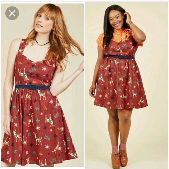 Modcloth Dresses & Skirts - ModCloth l Cheerful Caroling Reindeer Dress